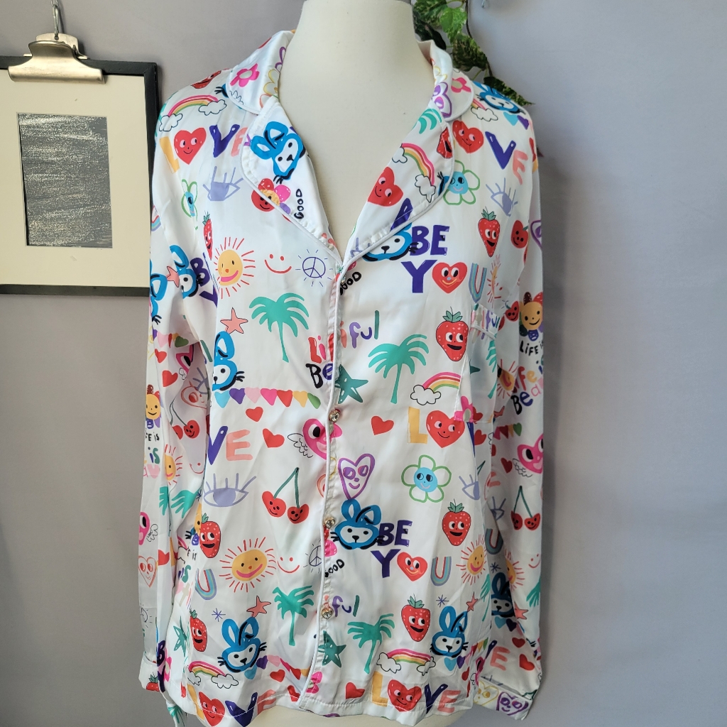 Lola + The Boys Good Vibes Silky Pajama Lounge Set L